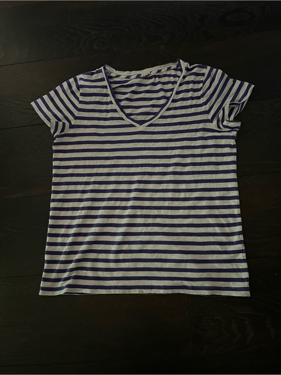 J. Crew Tops - Classic Striped V-Neck Women's Tee in White and purple J Crew